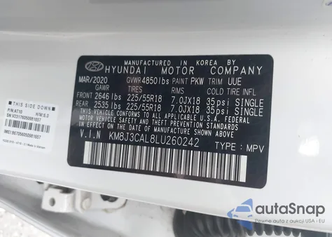 2020 Hyundai Tucson Limited из США, поврежденный, VIN KM8J3CAL8LU260242